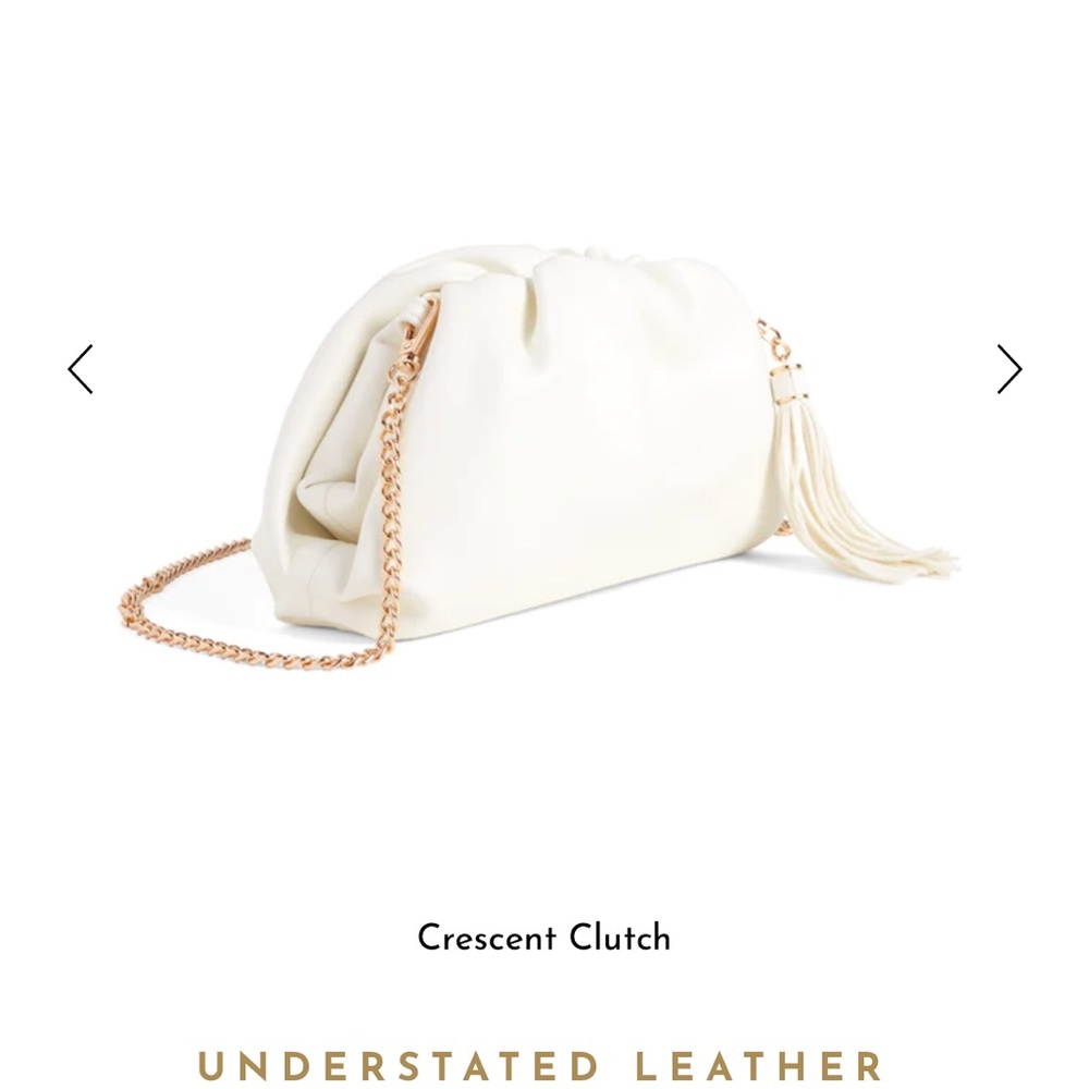 Understated Leather White Crescent Clutch-Brand New